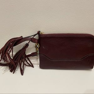 Frye NWOT wristlet wallet with tassel rich burgundy color.